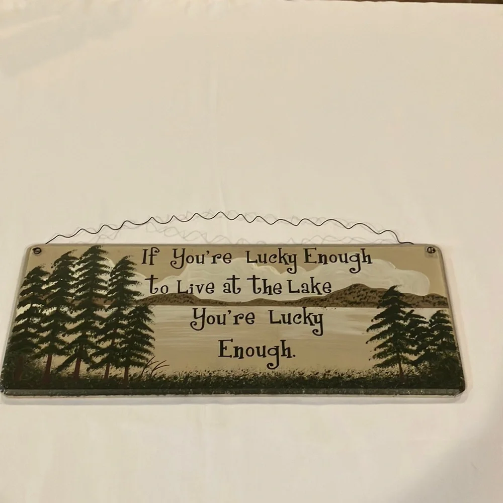 Decorative wood sign “Lake” w wire hanger - Picture 1 of 5